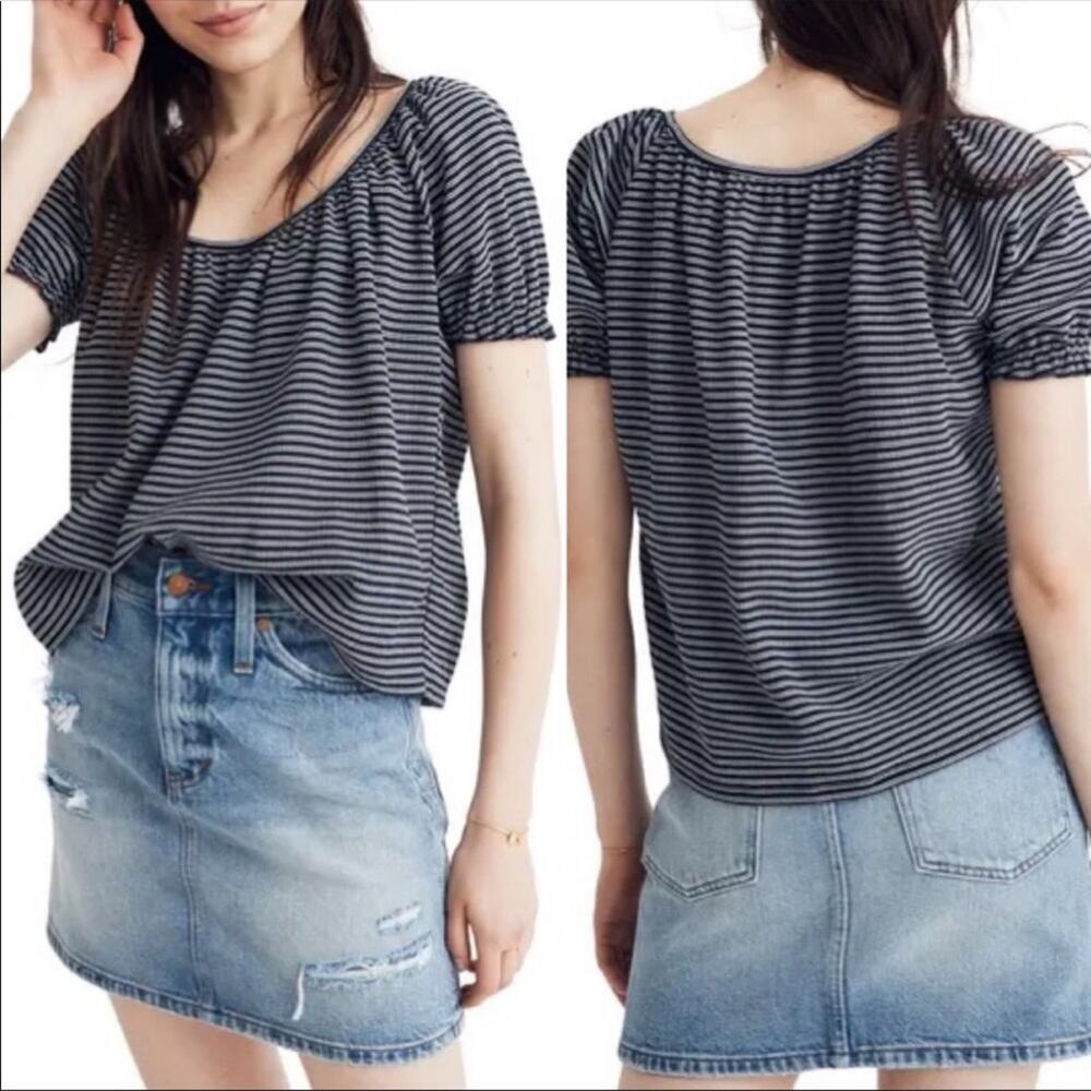 Madewell Texture & Thread Navy Stripe Peasant Top